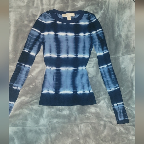 Michael Kors women's sweater, blue tie dye, ribbed, body contouring, USXXS-USXS - Picture 2 of 4